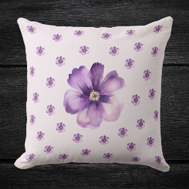 Watercolor Purple Floral Throw Pillow クッション