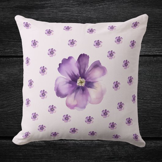 Watercolor Purple Floral Throw Pillow クッション