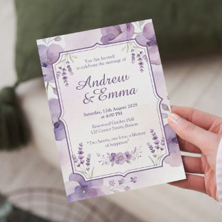 Watercolor Purple Floral Wedding Invitation 招待状