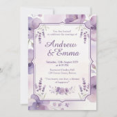 Watercolor Purple Floral Wedding Invitation 招待状 (正面)