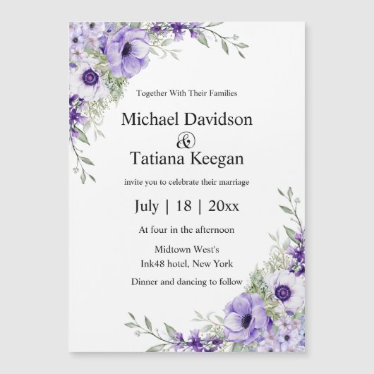watercolor purple floral wedding invitation magnet (正面)