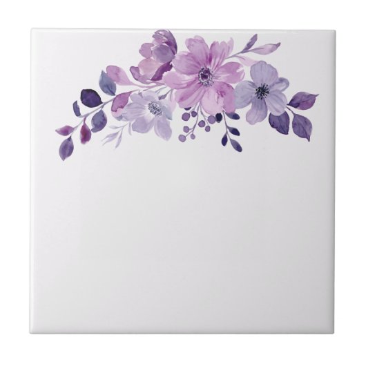 Watercolor purple flower bouquet  タイル (正面)