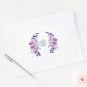 Watercolor purple flower bouquet 楕円形シール (封筒)