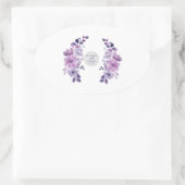 Watercolor purple flower bouquet 楕円形シール (バッグ)