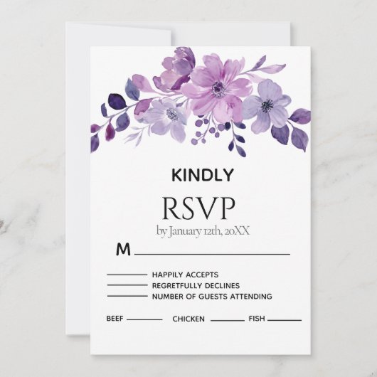 Watercolor purple flower bouquet RSVP card (正面)