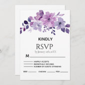 Watercolor purple flower bouquet RSVP card (正面/裏面)