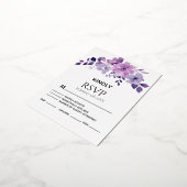 Watercolor purple flower bouquet RSVP card 箔招待状ポストカード (回転した状態)