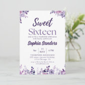 Watercolor Purple Flowers Sweet Sixteen 招待状 (スタンド正面)