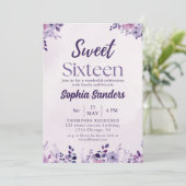 Watercolor Purple Flowers Sweet Sixteen 招待状 (スタンド正面)