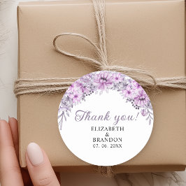 Watercolor Purple Flowers Wedding Celebration ラウンドシール