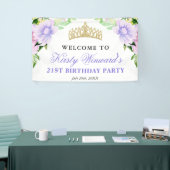 Watercolor Purple Flowers Welcome Birthday Party 横断幕 (トレードショー)