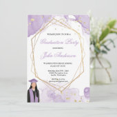 Watercolor Purple Gold Marble Graduation Party  招待状 (スタンド正面)