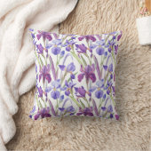 Watercolor Purple Iris Floral Throw Pillow クッション (ブランケット)