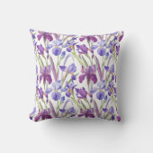 Watercolor Purple Iris Floral Throw Pillow クッション (正面)
