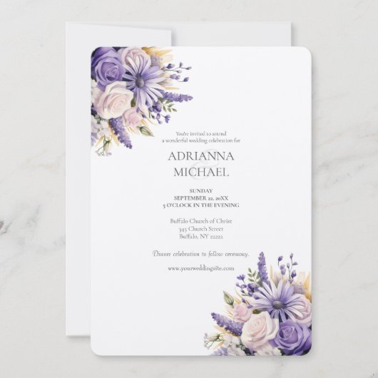 Watercolor Purple Lavender Wedding Invitation 招待状 (正面)