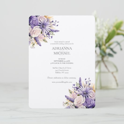 Watercolor Purple Lavender Wedding Invitation 招待状 (スタンド正面)