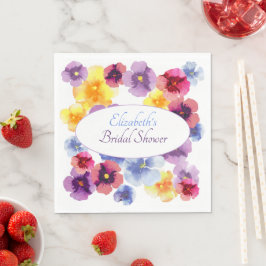 Watercolor Purple Pansies Elegant Bridal Shower スタンダードランチョンナプキン