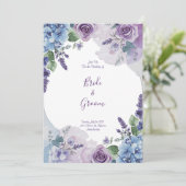 Watercolor Purple Rose Blue Hydrangea Lavender Wre 招待状 (スタンド正面)