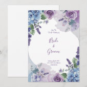 Watercolor Purple Rose Blue Hydrangea Lavender Wre 招待状 (正面/裏面)
