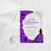Watercolor Purple Roses Silver Quinceanera アクリル招待状