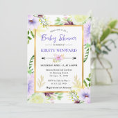Watercolor Purple Summer Flowers Baby Shower 招待状 (スタンド正面)