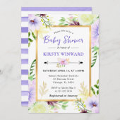 Watercolor Purple Summer Flowers Baby Shower 招待状 (正面/裏面)