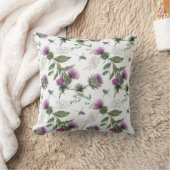 Watercolor Purple Thistle Botanical Pattern クッション (ブランケット)