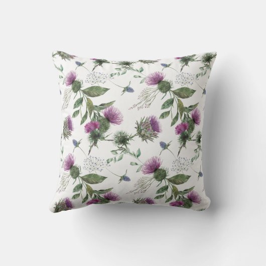 Watercolor Purple Thistle Botanical Pattern クッション (裏面)
