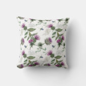 Watercolor Purple Thistle Botanical Pattern クッション (正面)