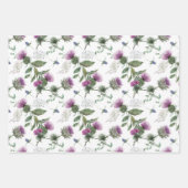 Watercolor Purple Thistle Botanical Pattern ラッピングペーパーシート (正面)