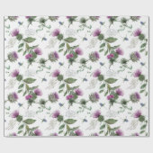 Watercolor Purple Thistle Botanical Pattern ラッピングペーパー (フラット)