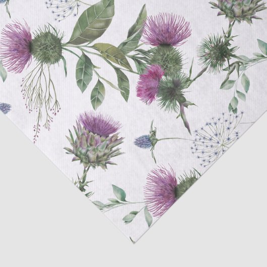 Watercolor Purple Thistle Botanical Pattern 薄葉紙 (詳細)
