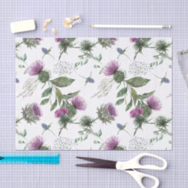 Watercolor Purple Thistle Botanical Pattern 薄葉紙