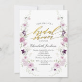 Watercolor Purple Wildflowers Bridal Shower  招待状 (正面)