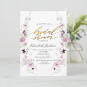 Watercolor Purple Wildflowers Bridal Shower  招待状 (スタンド正面)