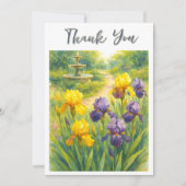 Watercolor Purple & Yellow Irises Birthday Party サンキューカード (正面)