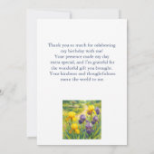 Watercolor Purple & Yellow Irises Birthday Party サンキューカード (裏面)