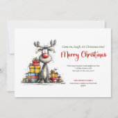 Watercolor quirky reindeer holiday greeting card シーズンカード (正面)