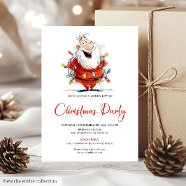 Watercolor Quirky Santa Festive Christmas Invite 招待状