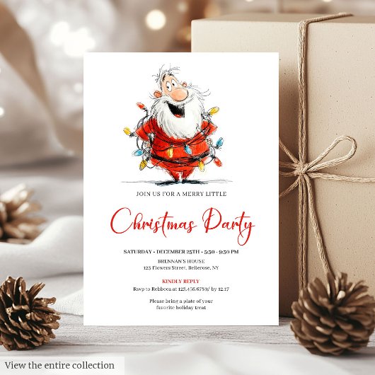 Watercolor Quirky Santa Festive Christmas Invite 招待状