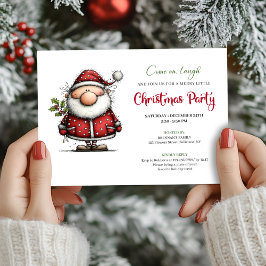 Watercolor quirky Santa holiday party invitation 招待状