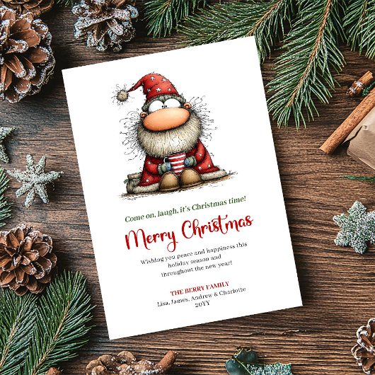 Watercolor Quirky Santa Playful Christmas Greeting シーズンカード