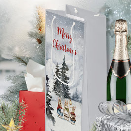 Watercolor Rabbit Carolers Cottagecore ワインギフトバッグ