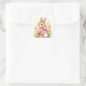 Watercolor Rabbit in a Pink Hoodie スクエアシール (バッグ)