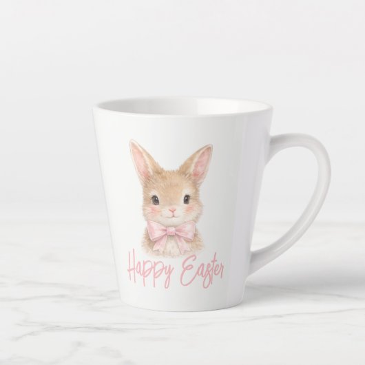 Watercolor Rabbit with Pink Bow| Cute Easter Bunny カフェラテマグ (右)