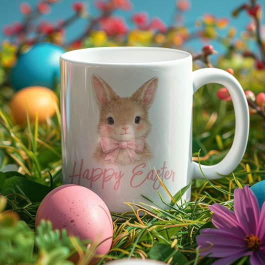 Watercolor Rabbit with Pink Bow| Cute Easter Bunny カフェラテマグ