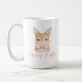 Watercolor Rabbit with Pink Bow| Cute Easter Bunny コーヒーマグカップ (左)