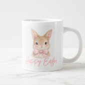 Watercolor Rabbit with Pink Bow| Cute Easter Bunny ジャンボコーヒーマグカップ (右)