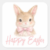 Watercolor Rabbit with Pink Bow| Cute Easter Bunny スクエアシール (正面)