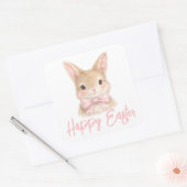 Watercolor Rabbit with Pink Bow| Cute Easter Bunny スクエアシール (封筒)